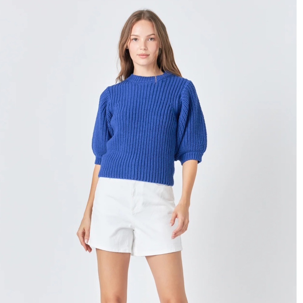 English Factory Vibrant Blue Cable Knit Sweater